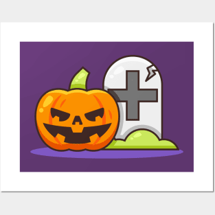 Cute Pumpkin with Tombstone Posters and Art